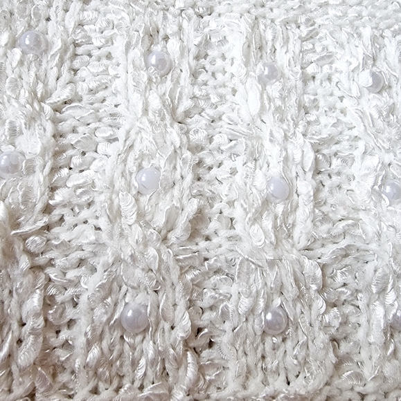 Jeune Jeunesse Vtg Cream Pearl Embellished Cowl Neck Sweater - Picture 4 of 10